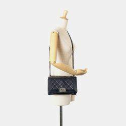 Chanel Navy Lambskin Boy Chain Shoulder Bag