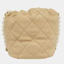Pre Owned Chanel Beige Leather Medium Shoulder Bag