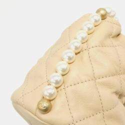 Pre Owned Chanel Beige Leather Medium Shoulder Bag