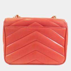 Pre Owned Chanel Red Chevron Quilted Lambskin Square Mini Flap Bag