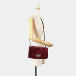 Pre Owned Chanel Burgundy Velvet Medium Velvet Boy Bag