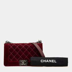 Pre Owned Chanel Burgundy Velvet Medium Velvet Boy Bag