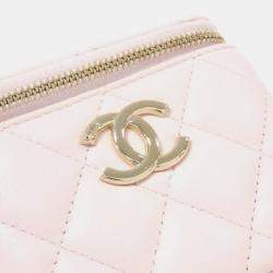 Chanel Pink Caviar Quilted Mini Vanity Case With Chain 