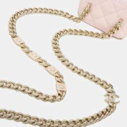 Chanel Pink Caviar Quilted Mini Vanity Case With Chain 