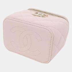 Chanel Pink Caviar Quilted Mini Vanity Case With Chain 