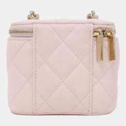 Chanel Pink Caviar Quilted Mini Vanity Case With Chain 