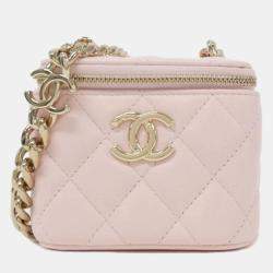 Chanel Pink Caviar Quilted Mini Vanity Case With Chain 
