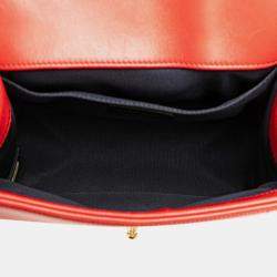 Pre Owned Chanel Red Leather Boy Waffle Chain Shoulder Bag