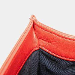 Pre Owned Chanel Red Leather Boy Waffle Chain Shoulder Bag