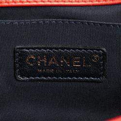 Pre Owned Chanel Red Leather Boy Waffle Chain Shoulder Bag
