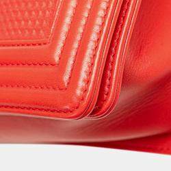 Pre Owned Chanel Red Leather Boy Waffle Chain Shoulder Bag