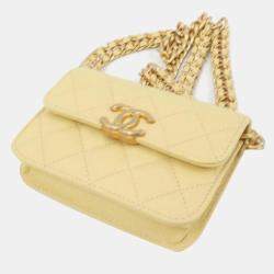 Chanel Yellow Quited Leather Chain Clutch