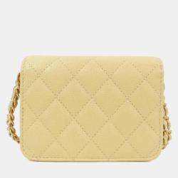 Chanel Yellow Quited Leather Chain Clutch