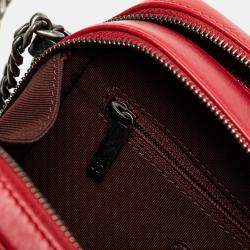 Pre Owned Chanel Red Small Quilted Glazed Calfskin Coco Boy Camera Bag