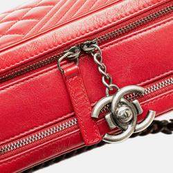 Pre Owned Chanel Red Small Quilted Glazed Calfskin Coco Boy Camera Bag