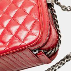 Pre Owned Chanel Red Small Quilted Glazed Calfskin Coco Boy Camera Bag