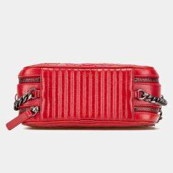 Pre Owned Chanel Red Small Quilted Glazed Calfskin Coco Boy Camera Bag
