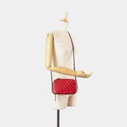 Pre Owned Chanel Red Small Quilted Glazed Calfskin Coco Boy Camera Bag