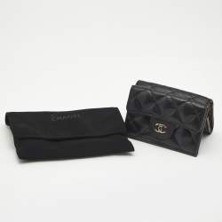 Chanel Black Quilted Caviar Leather CC Flap Card Case
