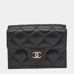 Chanel Black Quilted Caviar Leather CC Flap Card Case