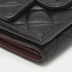 Chanel Black Quilted Caviar Leather CC Flap Card Case