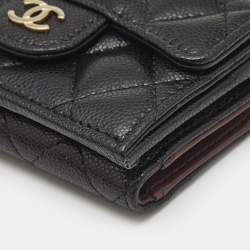 Chanel Black Quilted Caviar Leather CC Flap Card Case