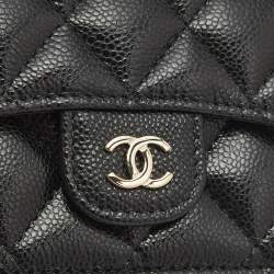 Chanel Black Quilted Caviar Leather CC Flap Card Case