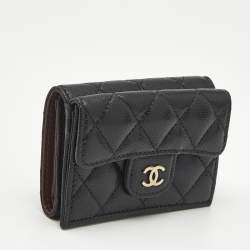 Chanel Black Quilted Caviar Leather CC Flap Card Case