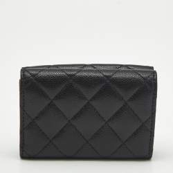 Chanel Black Quilted Caviar Leather CC Flap Card Case