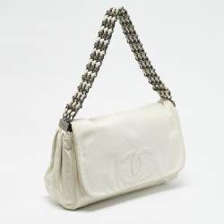 Pre Owned Chanel White Leather Triple Chain Flap Bag