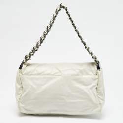 Pre Owned Chanel White Leather Triple Chain Flap Bag