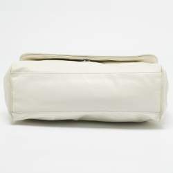 Pre Owned Chanel White Leather Triple Chain Flap Bag