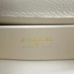 Chanel White Caviar Quilted Micro Coco Handle Clutch With Chain