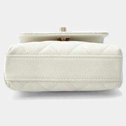 Chanel White Caviar Quilted Micro Coco Handle Clutch With Chain