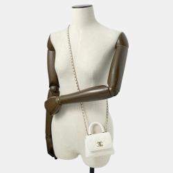 Chanel White Caviar Quilted Micro Coco Handle Clutch With Chain