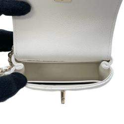 Chanel White Caviar Quilted Micro Coco Handle Clutch With Chain