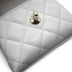 Chanel White Caviar Quilted Micro Coco Handle Clutch With Chain