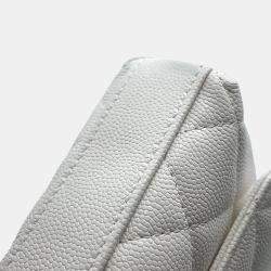 Chanel White Caviar Quilted Micro Coco Handle Clutch With Chain