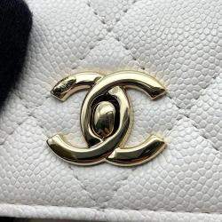 Chanel White Caviar Quilted Micro Coco Handle Clutch With Chain