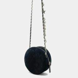 Pre Owned Chanel Black Suede Star Motif Round Chain Shoulder Bag