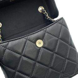 Pre Owned Chanel Black Lambskin Matelasse Vanity Chain Shoulder Bag 