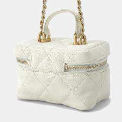 Chanel White Soft Caviar Leather Chain Mini Vanity Bag