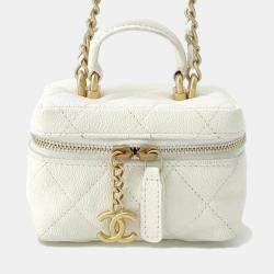 Chanel White Soft Caviar Leather Chain Mini Vanity Bag