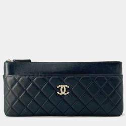 Chanel Black Lambskin Matelasse Clutch Bag 