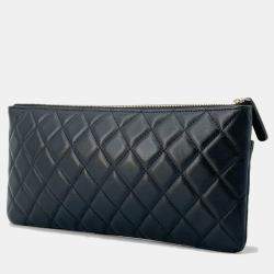 Chanel Black Lambskin Matelasse Clutch Bag 