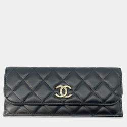 Chanel Black Lambskin Matelasse Clutch Bag 