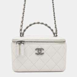 Chanel Matelasse Chain Vanity Bag White Lambskin Rhinestone