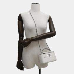 Chanel Matelasse Chain Vanity Bag White Lambskin Rhinestone