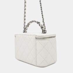 Chanel Matelasse Chain Vanity Bag White Lambskin Rhinestone
