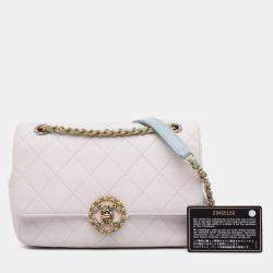 Pre Owned Chanel Blue Pink CC Quilted Calfskin Single Flap